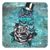 Colorful textured owl illustration on teal base. stickers