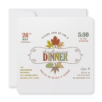 Colorful Thanksgiving Leaves Holiday Party Invite invitation Colorful Thanksgiving Leaves Holiday Party Invite invitation