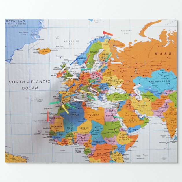 Colorful Travel Map Wrapping Paper 2/4