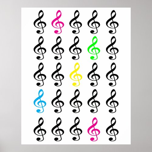 Colorful Treble Clefs Poster