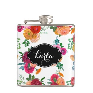 Colorful Trendy Watercolors Spring Flowers Flask