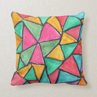 Colorful Triangles - abstract watercolor design Throw Pillow