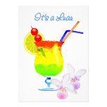 Colorful Tropical Drink with Orchids Luau Personalized Invite