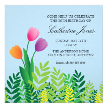 Colorful Tulips 70th Birthday Personalized Announcements