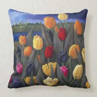 Colorful Tulips: Dutch, Holland: Acrylic Painting Throw Pillows