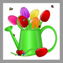 Colorful Tulips with Bees, Ladybugs, Snail Poster posters