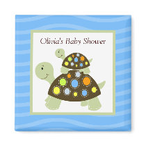 Colorful Turtle Rectangle Favor Magnet - Blue