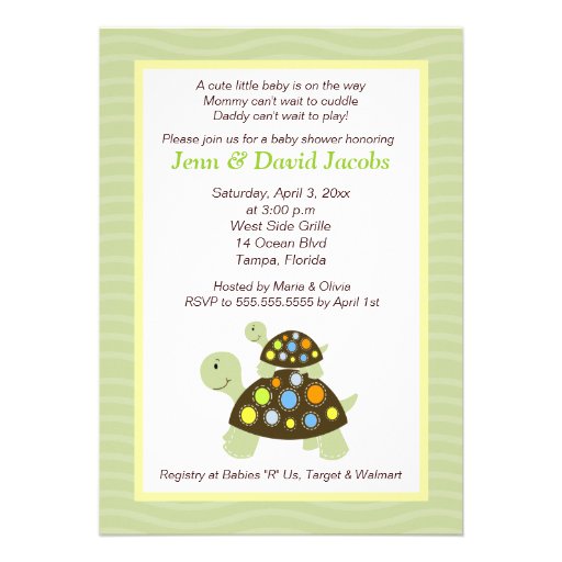 Colorful Turtles 5x7 Baby Shower Invite - Green