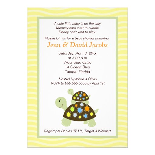 Colorful Turtles 5x7 Baby Shower Invite - Yellow
