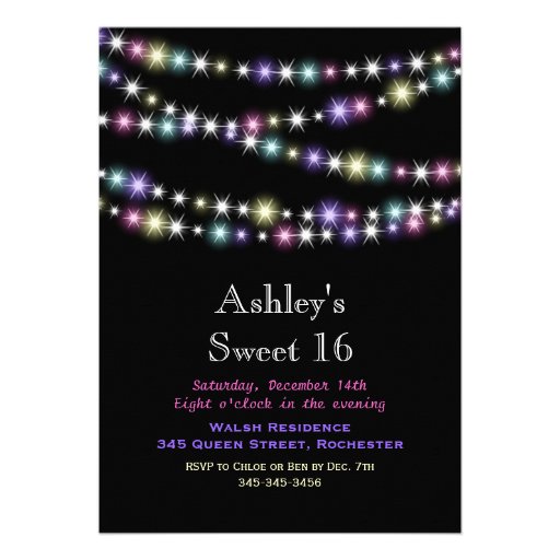 Colorful Twinkle Lights Sweet 16 Party Invitation