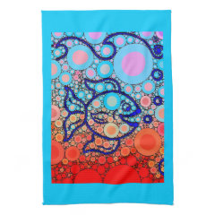 Colorful Under the Sea Bubbly Fish Swimming Mosaic Hand Towels