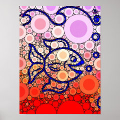 Colorful Under the Sea Bubbly Fish Swimming Mosaic Posters