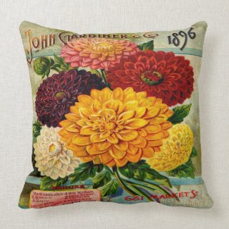 Colorful Vintage Dahlia Flowers Pillow