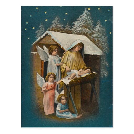 Colorful vintage nativity scene card | Zazzle
