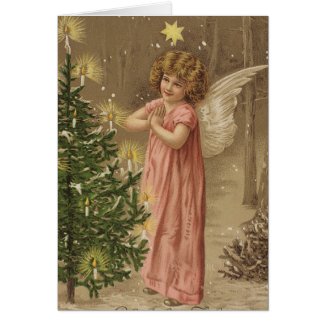 Colorful vintage pink Christmas angel card