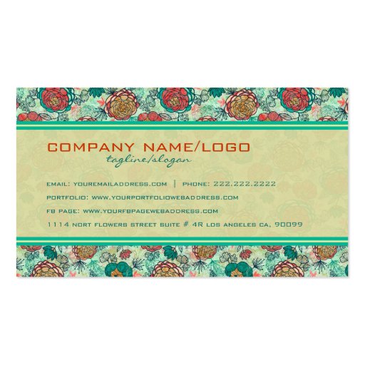 Colorful Vintage Roses Hand-Drawn Style Business Card (back side)