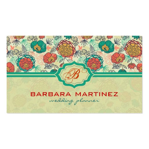 Colorful Vintage Roses Hand-Drawn Style Business Card (front side)