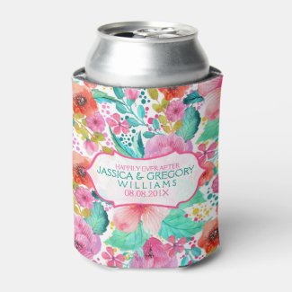 Colorful WaterColor Floral Collage Template Can Cooler