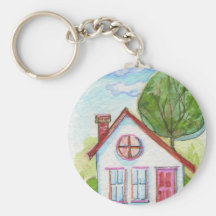 Colorful Watercolor House Key Chains
