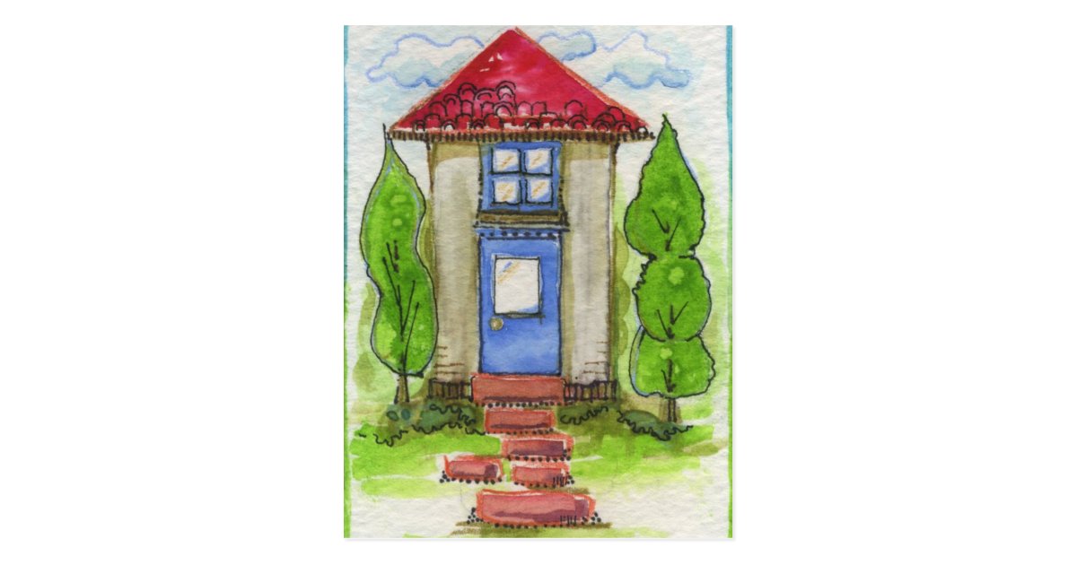 Colorful Watercolor House Painting Postcard Zazzle