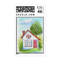 Colorful Watercolor House Postage Stamps