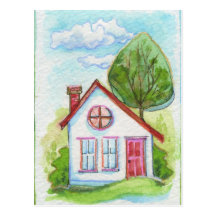 Colorful Watercolor House Postcard