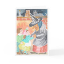 Colorful Watercolor Witch & Children Greeting Card