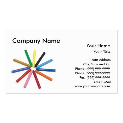 Colorful wax crayons arranged in star shape. business card templates (front side)