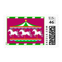 Colorful Whimsical Carousel Horses Stamps