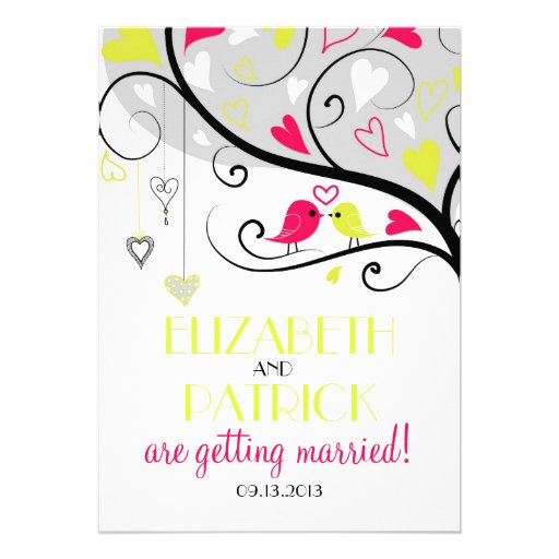 Colorful Whimsical Love Birds Wedding Invitation