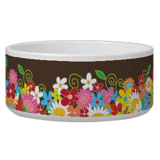 Colorful Whimsical Spring Flowers Garden Pet Bowl petbowl