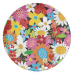 Colorful Whimsical Spring Flowers Garden Plate