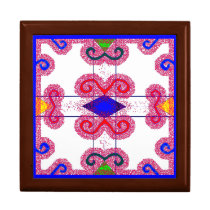 Colorful White Geometric Mexican Style Jewelry Box