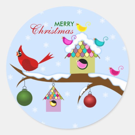 Colorful Winter Birds Stickers