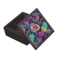 Colorful Worm Tones Retro Flowers Pattern Premium Keepsake Boxes