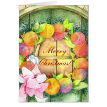 Colorful Yarn Ball Wreath Merry Christmas Cards