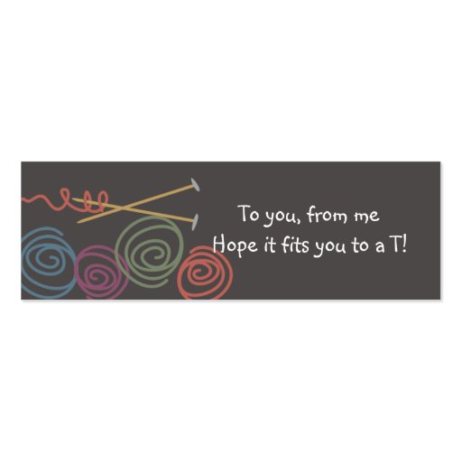 colorful yarn balls knitting needles gift tags business card templates (front side)
