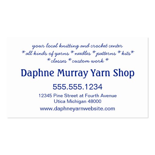 Colorful Yarn Shop Knitting Business Card (back side)