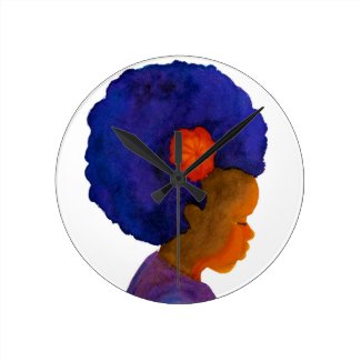 Colors of Life Silhouette Girl with Afro Clock