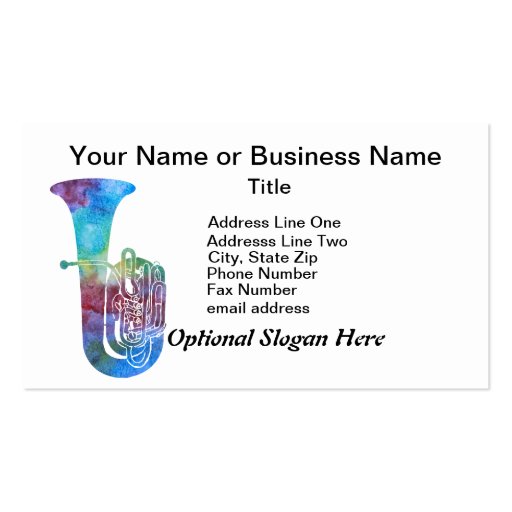 Colorwashed Tuba Business Card Templates (front side)