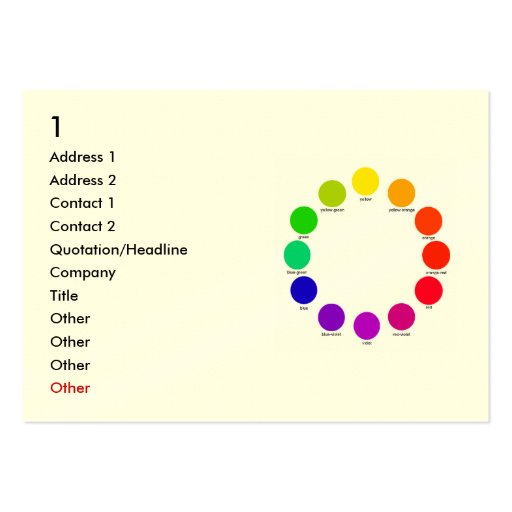 colorwheel, 1, Address 1, Address 2, Contact 1,... Business Cards