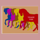 Coloured Horses in Sillouette, thank you card postcards