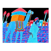 Coloured Illustration of Camel and Arab (Stylised) Post Card