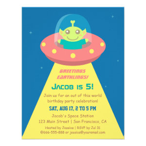 Colourful Alien Outer Space Birthday Party Invites