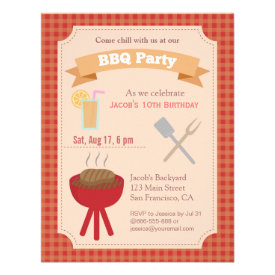 Colourful backyard bbq party, plaid pattern invites