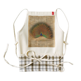Colourful Beautiful Peacock Vintage Dictionary Art Zazzle HEART Apron
