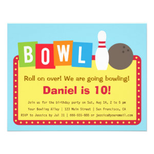 Colourful Bowling Birthday Party Invitations