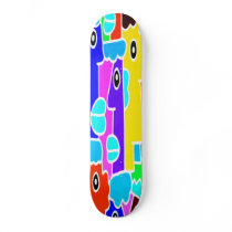 Colourful Cartoon Faces with Fat Blue Lips (m6inv) Skateboards