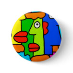 Colourful Cartoon Faces with Fat Red Lips Buttons