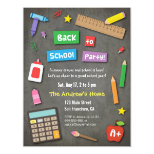 Colourful Chalkboard Back to School Party Invitation Card